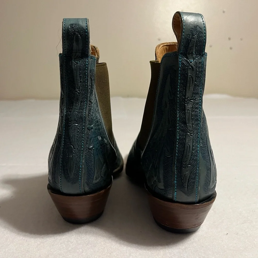 Old Gringo Boot Star Men’s 7D 9-150 Wyoming Blue Jeans TOOLED Leather Boots - Picture 12 of 13